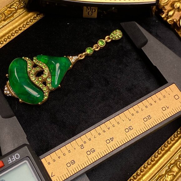 Oversized Green Cabochon Earrings - Long Drop - Picture 3 of 5